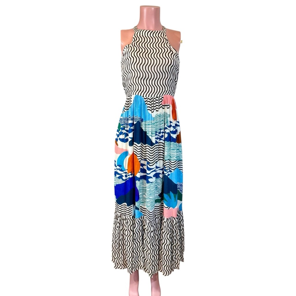 Oliphant Maxi Dress Womens XS High Neck 1225V Pacific White Whale Lined Boho